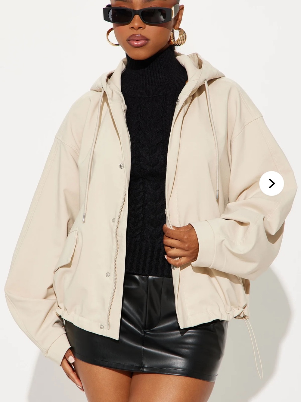 Women's Hooded Windbreaker Jacket - Cream